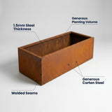 DS BS Rectangular Corten Steel Planter Rusted finish - 100 cm
