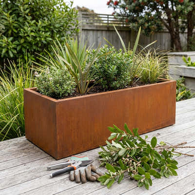 DS BS Rectangular Corten Steel Planter Rusted finish - 100 cm