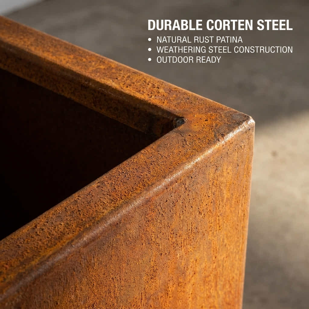 DS BS Rectangular Corten Steel Planter | Rusted finish - 80cm