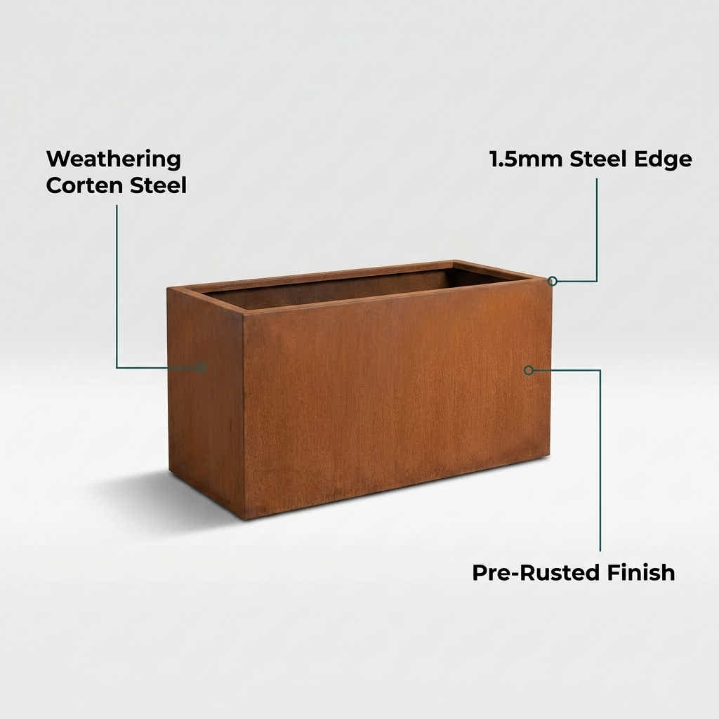 DS BS Rectangular Corten Steel Planter | Rusted finish - 80cm