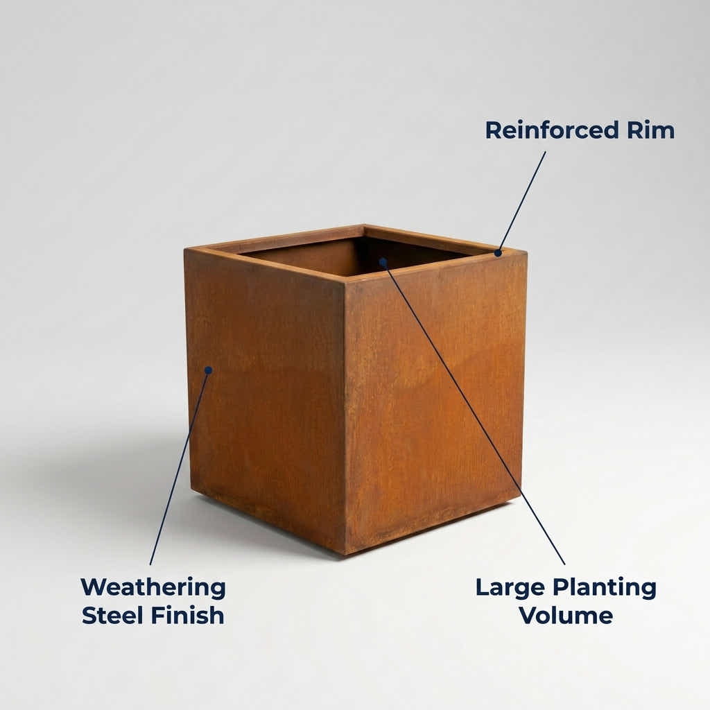 DS BS Square Corten Steel Planter Box | Rusted finish