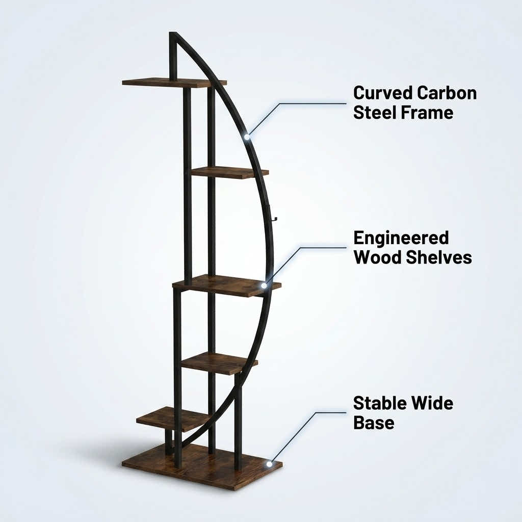 DS BS Half-moon Tiered Plant Shelf | wood color + black