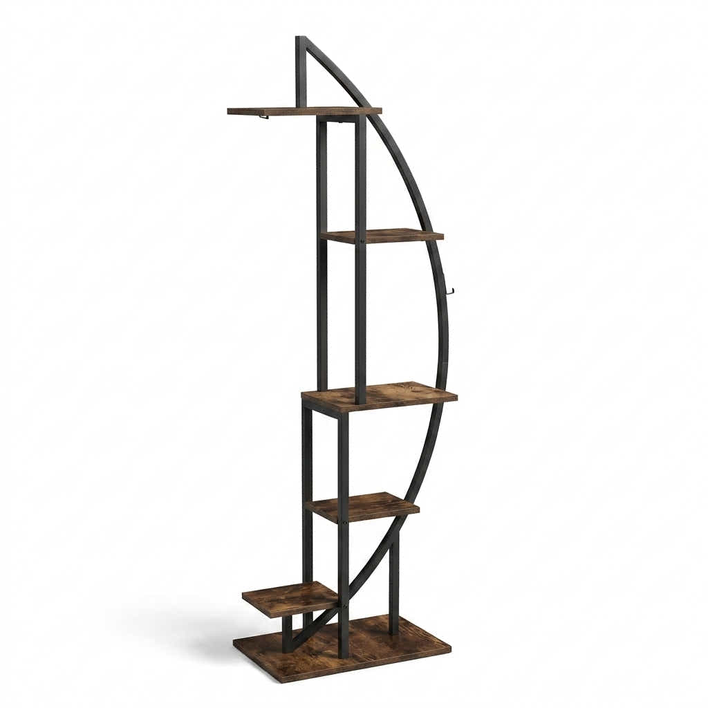 DS BS Half-moon Tiered Plant Shelf | wood color + black