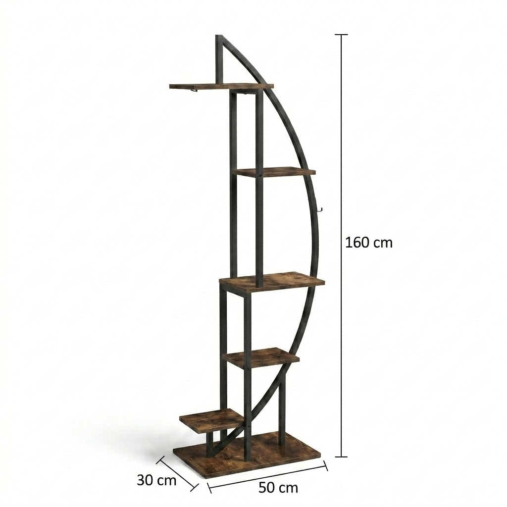 DS BS Half-moon Tiered Plant Shelf | wood color + black