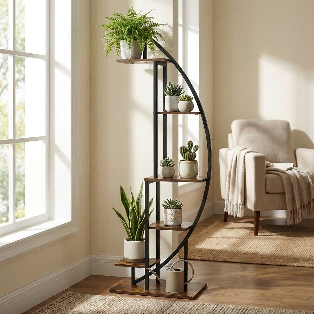 DS BS Half-moon Tiered Plant Shelf | wood color + black