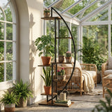 DS BS Half-moon Tiered Plant Shelf | wood color + black