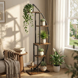 DS BS Half-moon Tiered Plant Shelf | wood color + black
