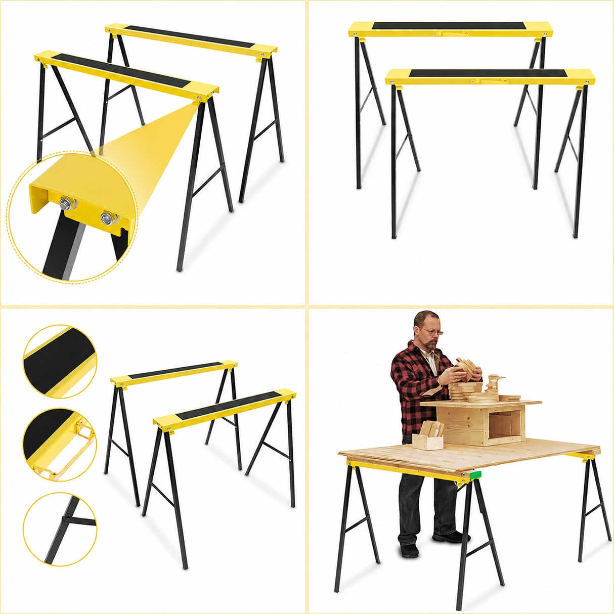 DS BS 2-Piece Sawhorse Support Frame | Yellow & Black