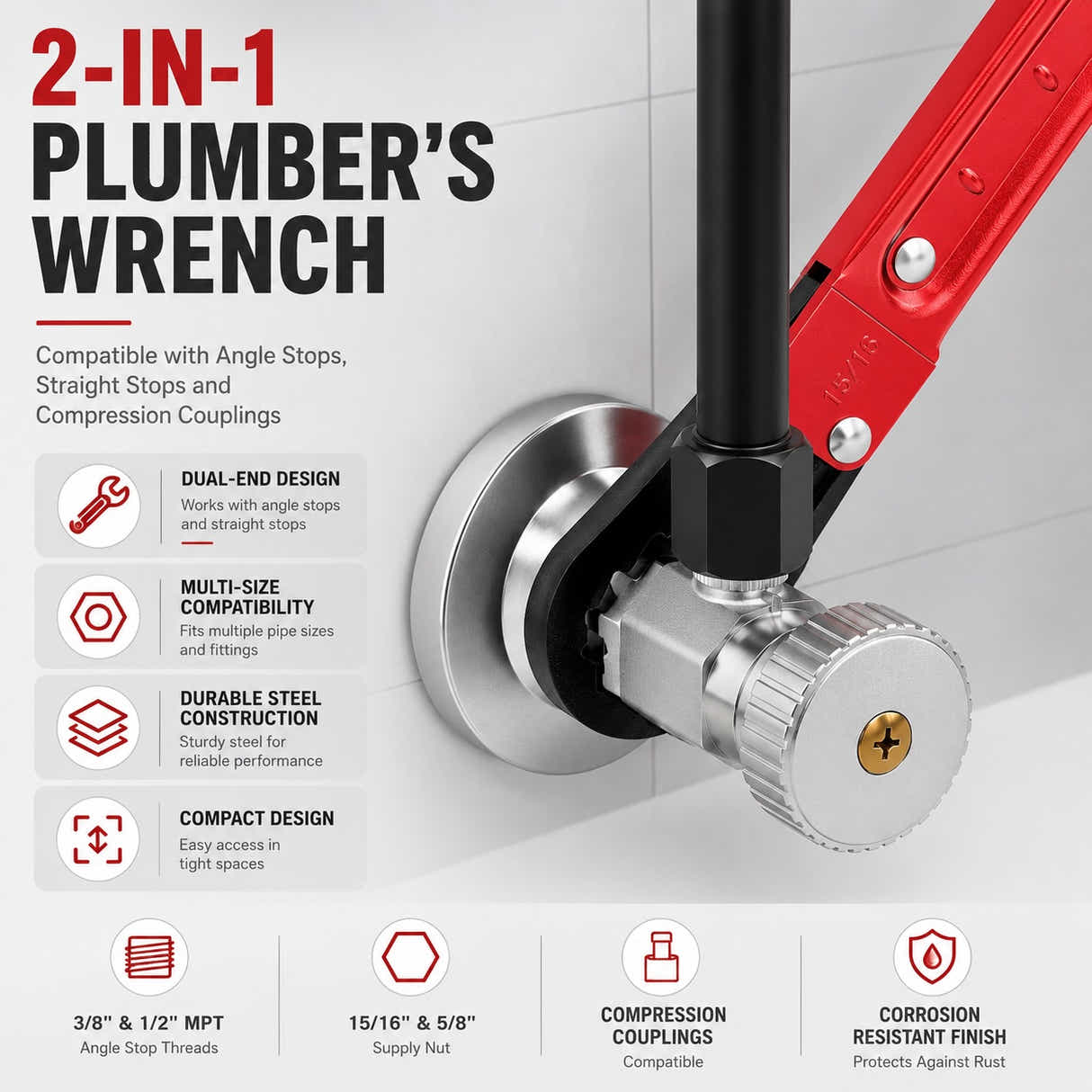 DS BS Plumbing Tools Angle Stop Wrench Kit