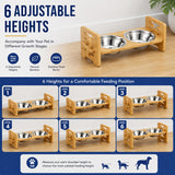 DS BS Adjustable Bamboo Raised Double Dog Bowls