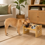 DS BS Adjustable Bamboo Raised Double Dog Bowls