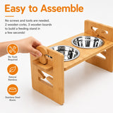 DS BS Adjustable Bamboo Raised Double Dog Bowls