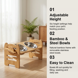 DS BS Adjustable Bamboo Raised Double Dog Bowls
