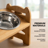DS BS Adjustable Bamboo Raised Double Dog Bowls