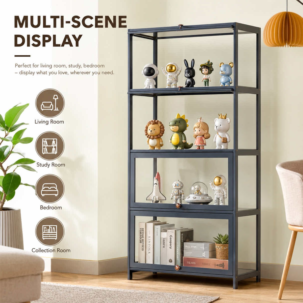 DS BS 5-Tier Tall Display Cabinet | Gray, 80cm length