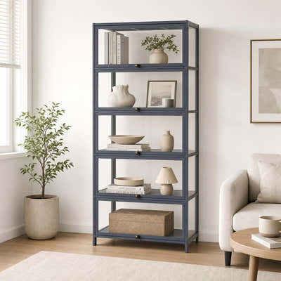 DS BS 5-Tier Tall Display Cabinet | Gray, 80cm length
