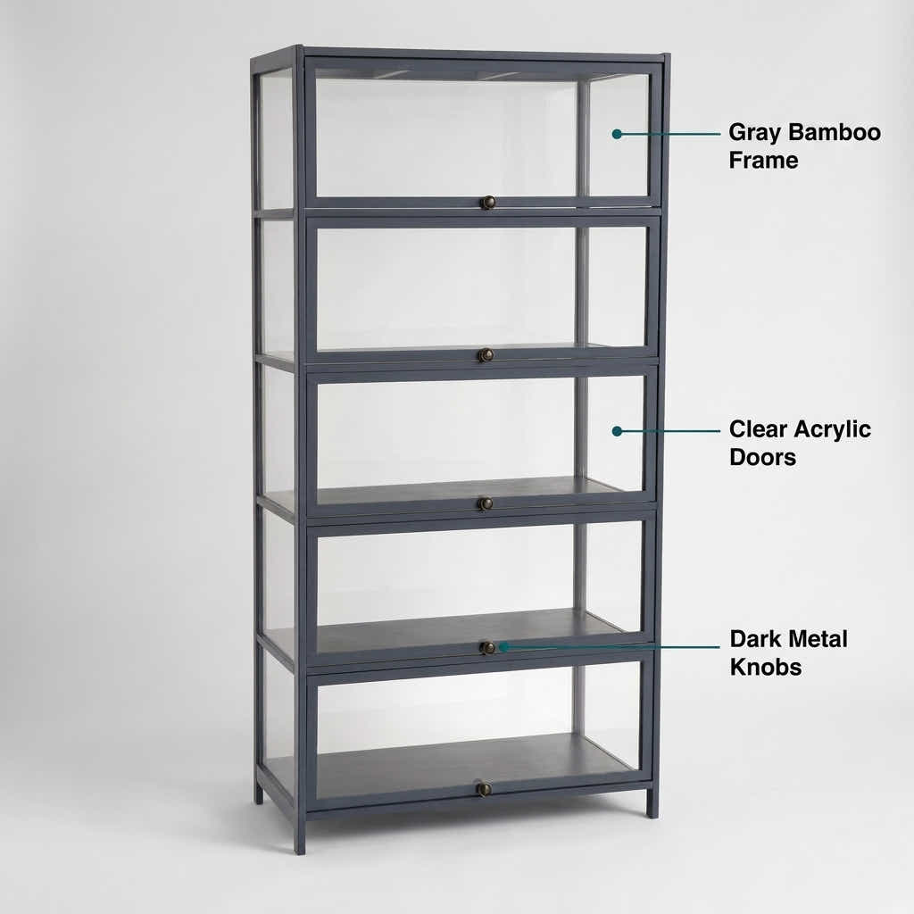 DS BS 5-Tier Tall Display Cabinet | Gray, 80cm length