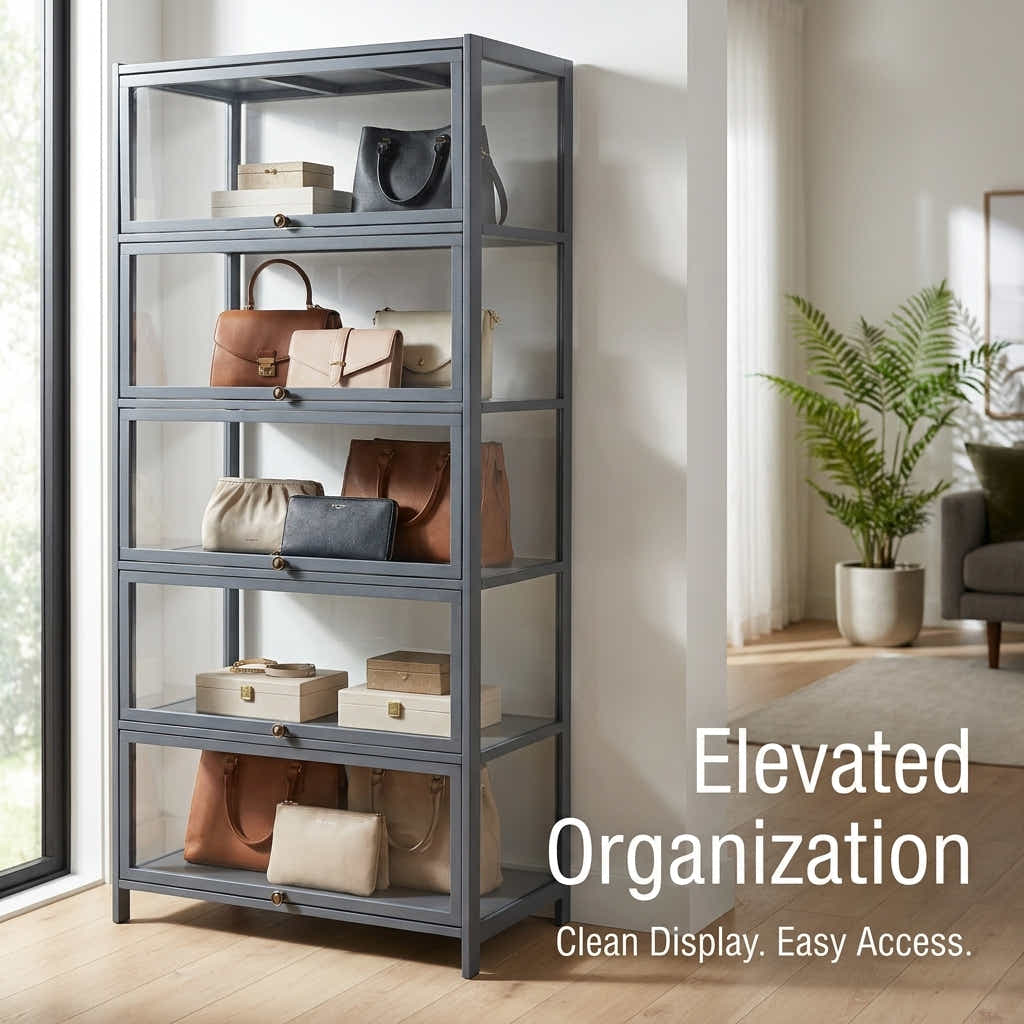 DS BS 5-Tier Tall Display Cabinet | Gray, 80cm length