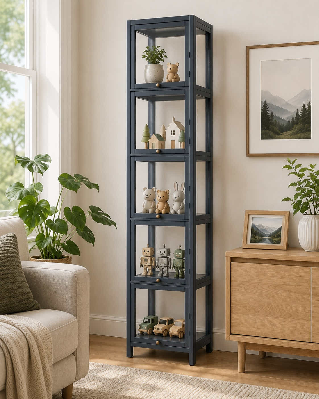 DS BS 5-Tier Tall Display Cabinet | Gray, 30cm width