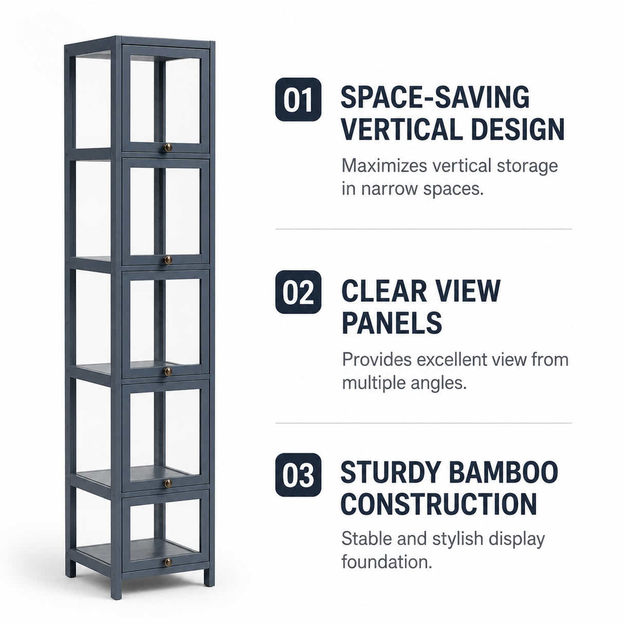 DS BS 5-Tier Tall Display Cabinet | Gray, 30cm width