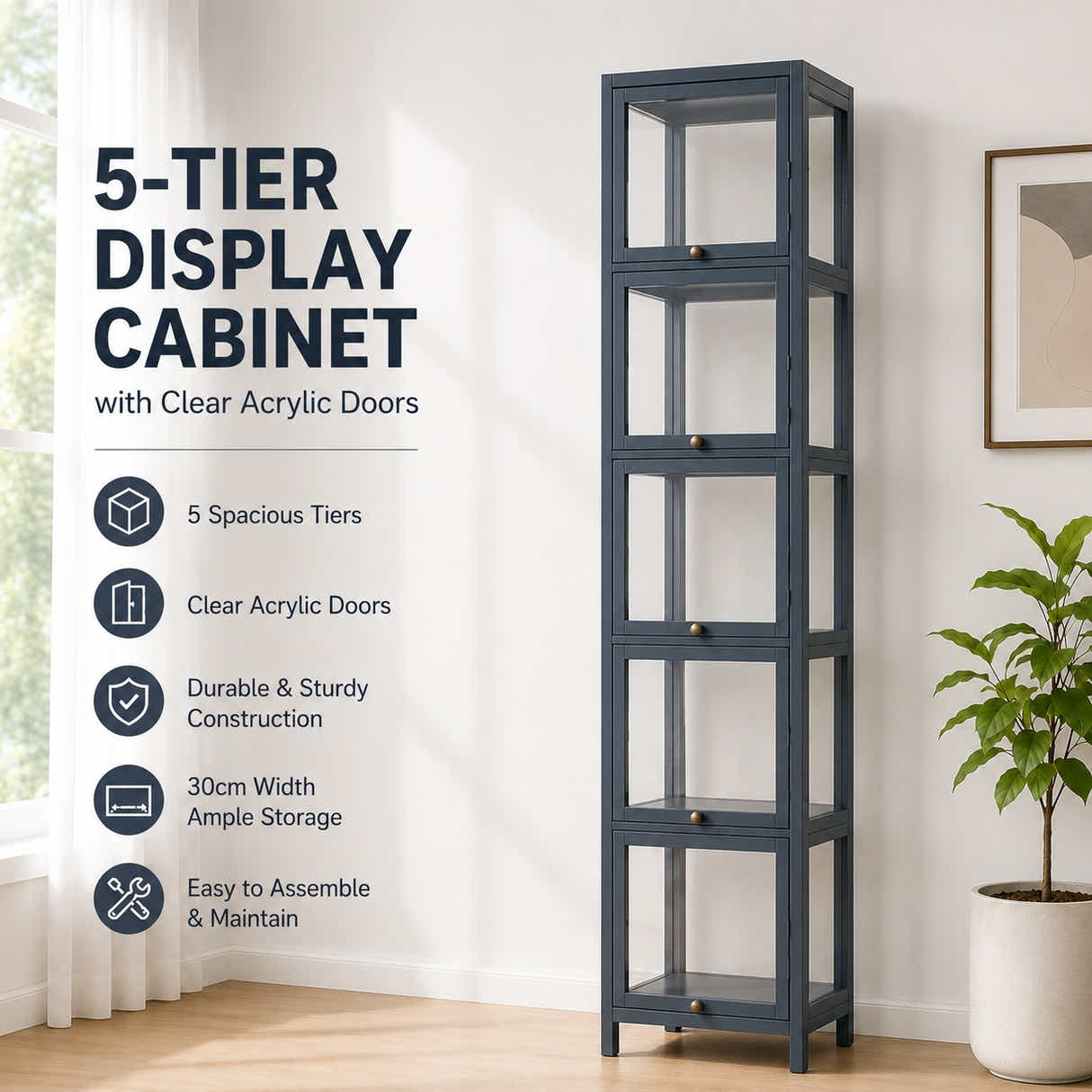 DS BS 5-Tier Tall Display Cabinet | Gray, 30cm width