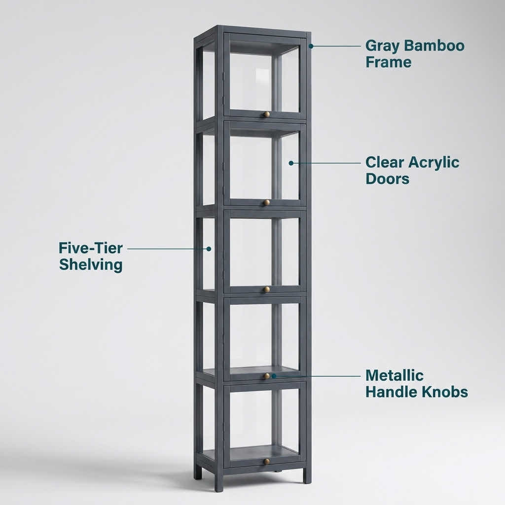 DS BS 5-Tier Tall Display Cabinet | Gray, 30cm width