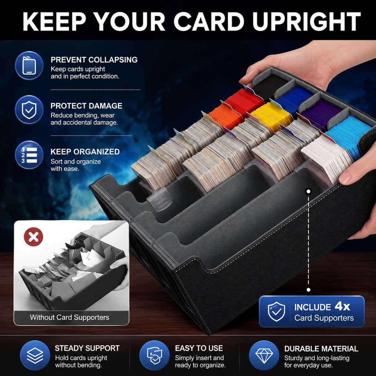DS BS 4-Row Trading Card Storage Box | Black & Gray