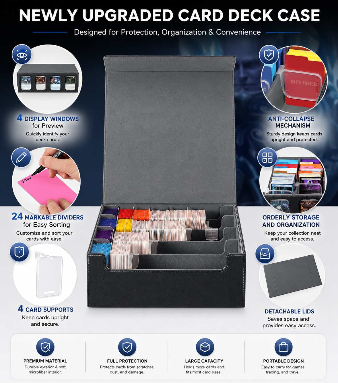 DS BS 4-Row Trading Card Storage Box | Black & Gray