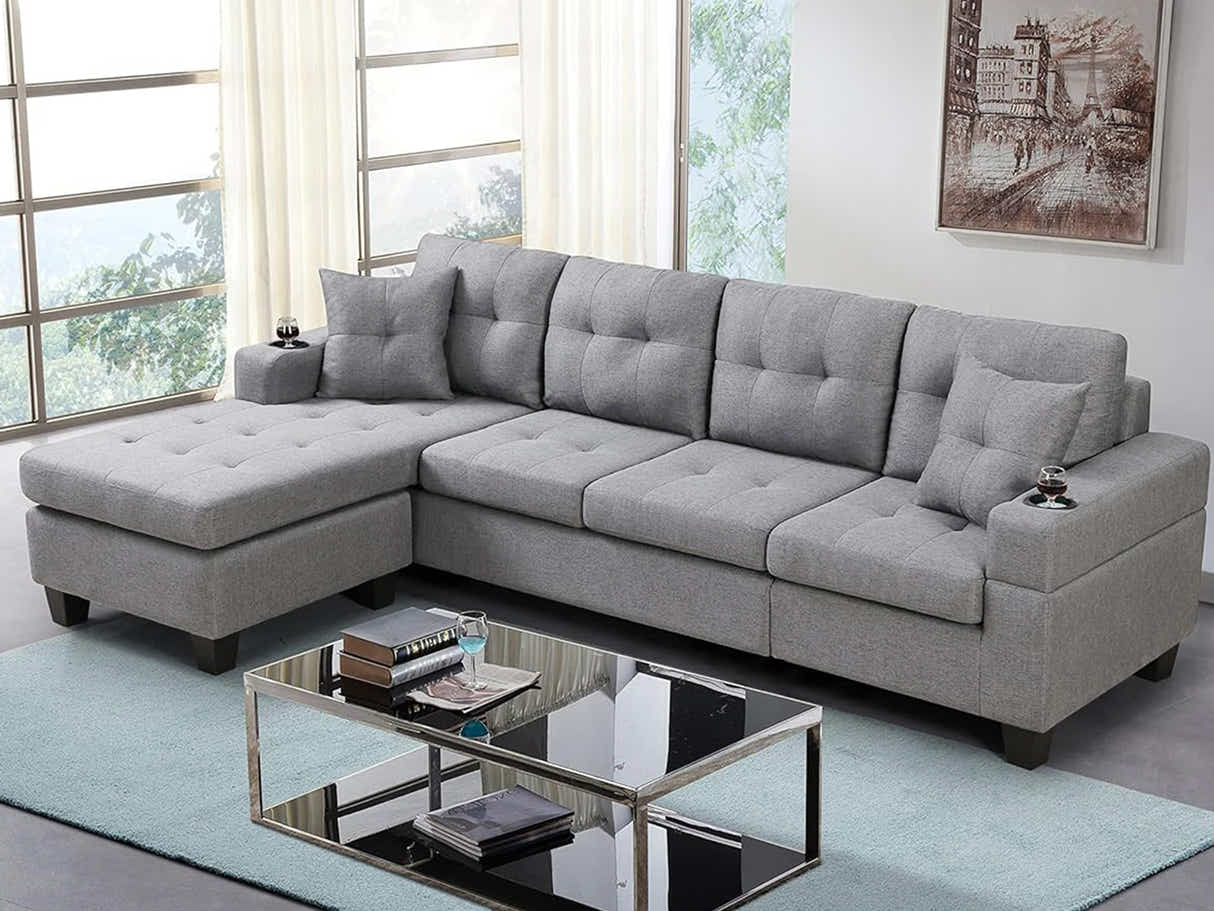 DS New Marcia Sectional Sofa with Chaise Linen - Grey