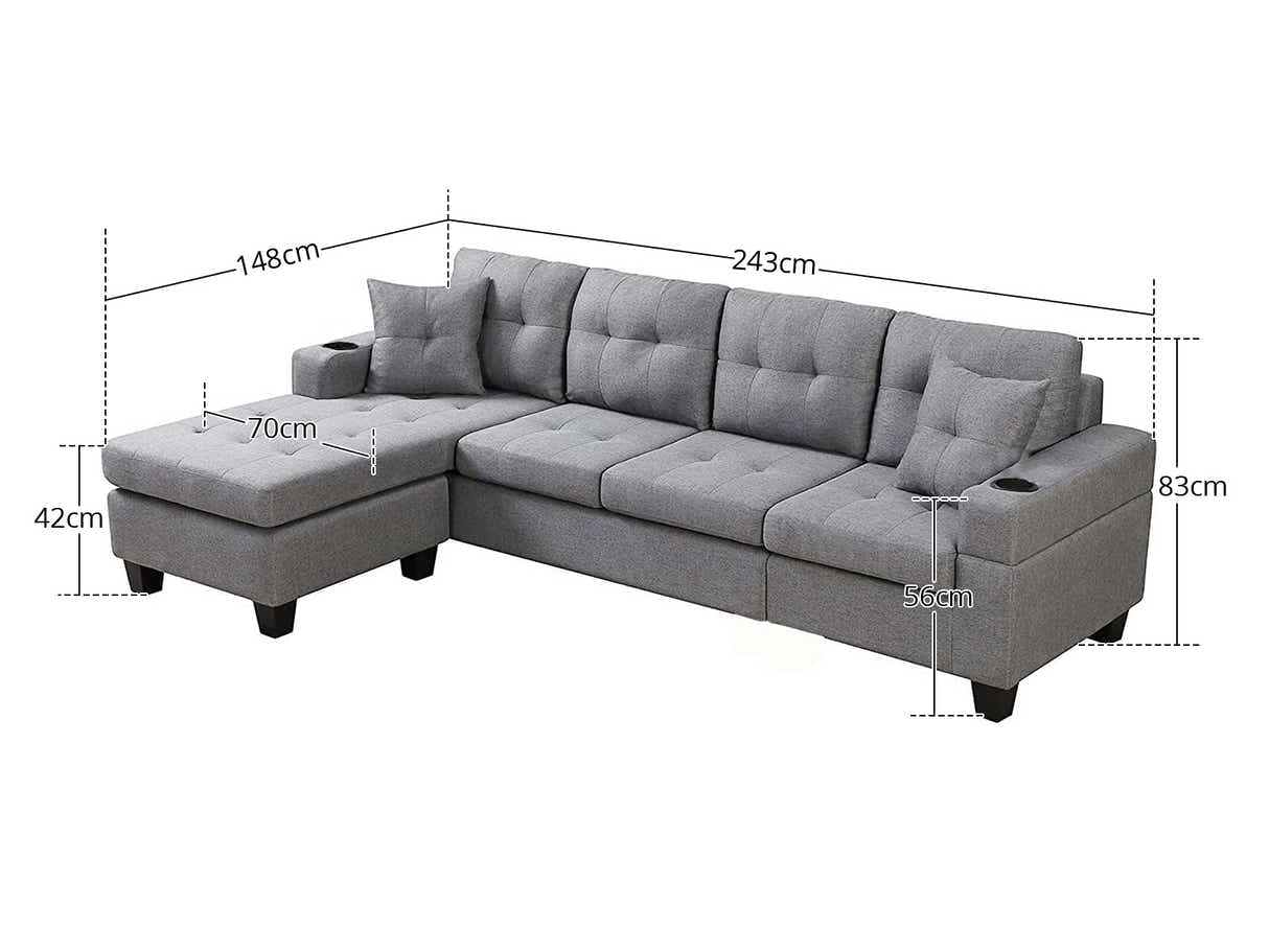 DS New Marcia Sectional Sofa with Chaise Linen - Grey