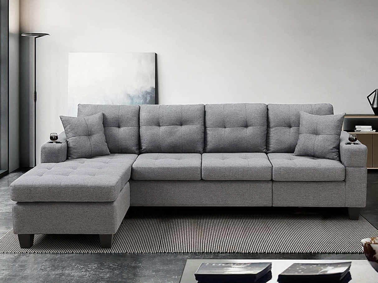 DS New Marcia Sectional Sofa with Chaise Linen - Grey