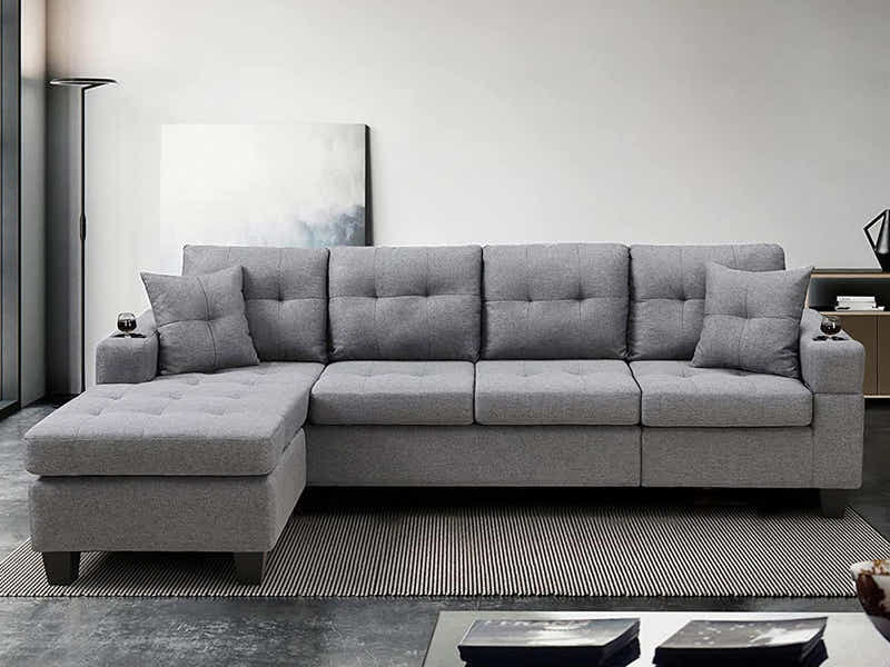 New Marcia Sectional Sofa with Chaise Linen Grey
