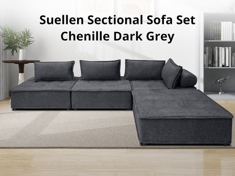 DS Suellen Sectional Sofa Set Chenille Dark Grey