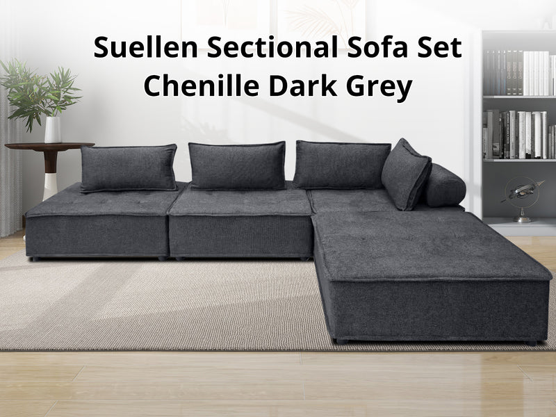 DS Suellen Sectional Sofa Set Chenille Dark Grey
