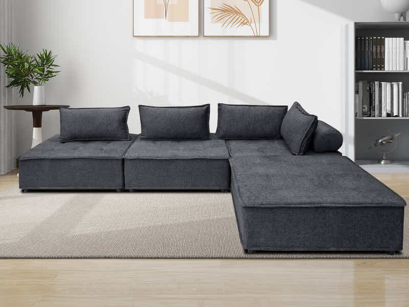 Suellen Sectional Sofa Set Chenille Dark Grey