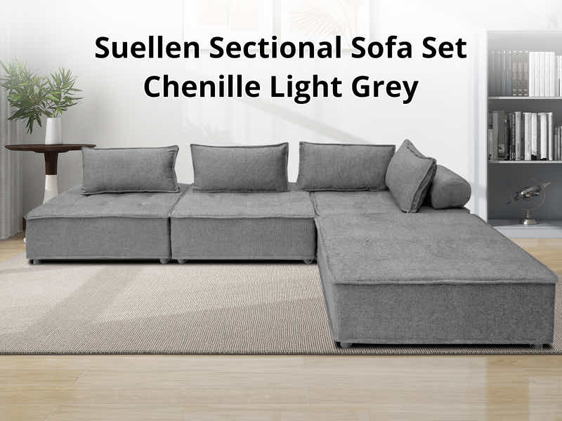Suellen Sectional Sofa Set Chenille Light Grey