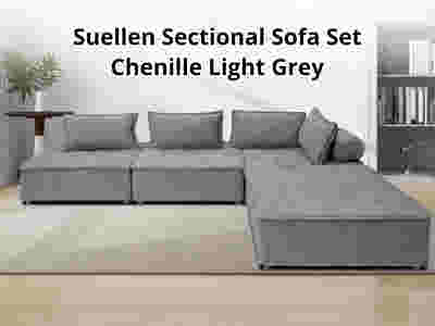 Suellen Sectional Sofa Set Chenille Light Grey
