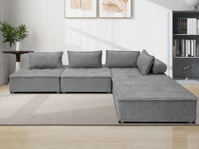 Suellen Sectional Sofa Set Chenille - Light Grey