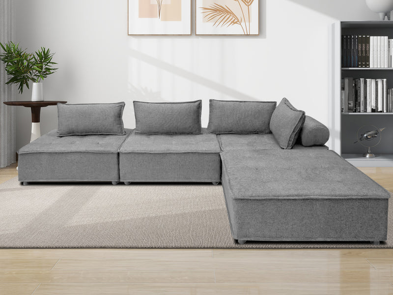 DS Suellen Sectional Sofa Set Chenille Light Grey