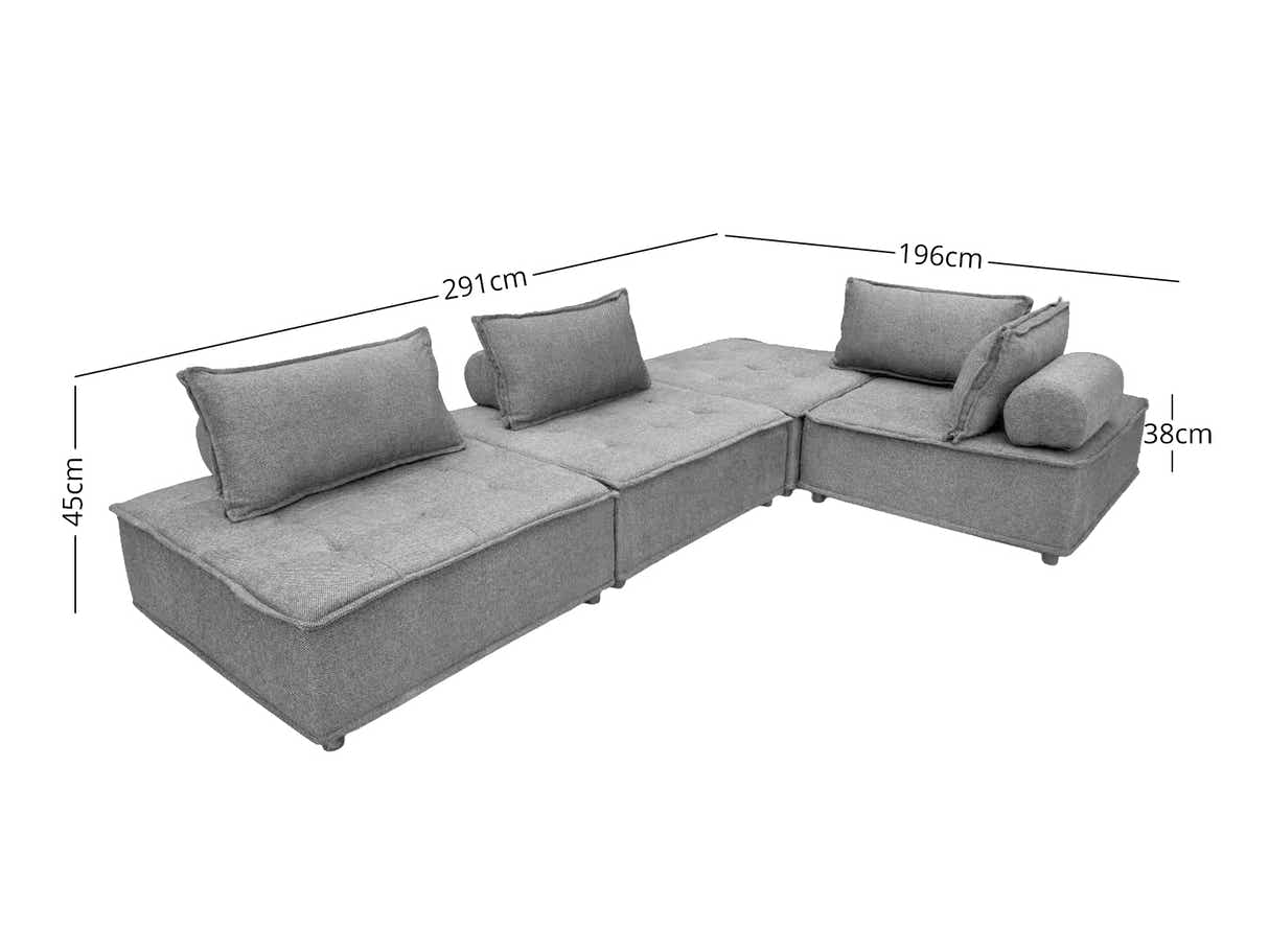 Suellen Sectional Sofa Set Chenille - Light Grey