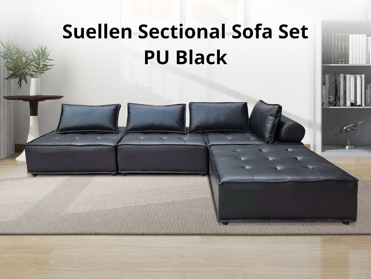 Suellen Sectional Sofa Set PU - Black