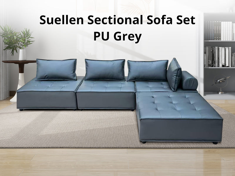 DS Suellen Sectional Sofa Set PU Grey