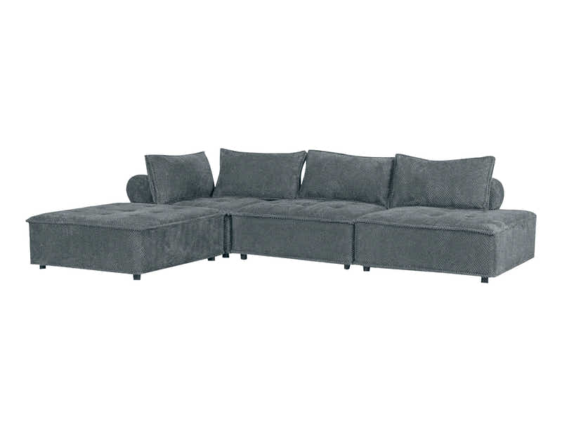 Suellen Sectional Sofa Set Pineapple Velvet Dark Grey
