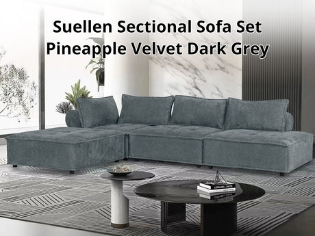 DS Suellen Sectional Sofa Set Pineapple Velvet Dark Grey