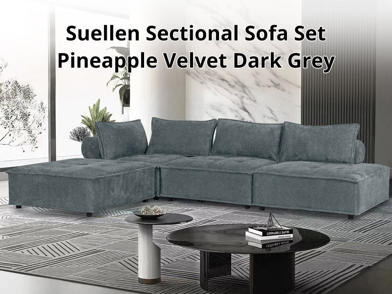 DS Suellen Sectional Sofa Set Pineapple Velvet Dark Grey