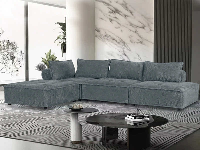 Suellen Sectional Sofa Set Pineapple Velvet Dark Grey