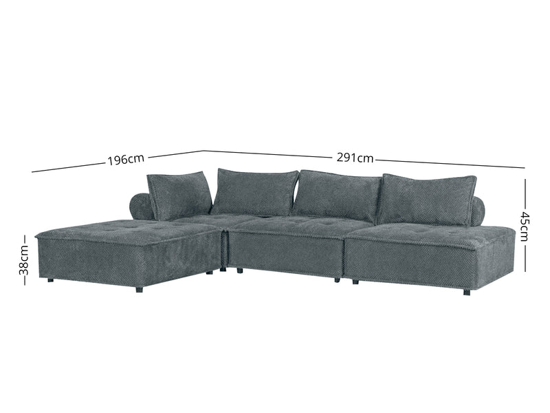 DS Suellen Sectional Sofa Set Pineapple Velvet Dark Grey