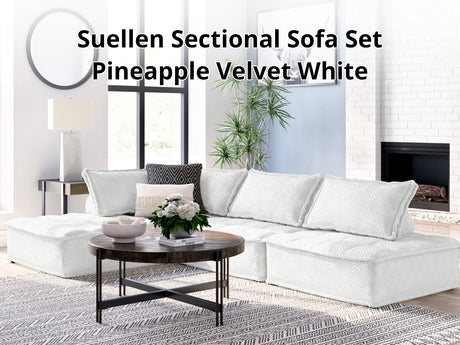 DS Suellen Sectional Sofa Set Pineapple Velvet White