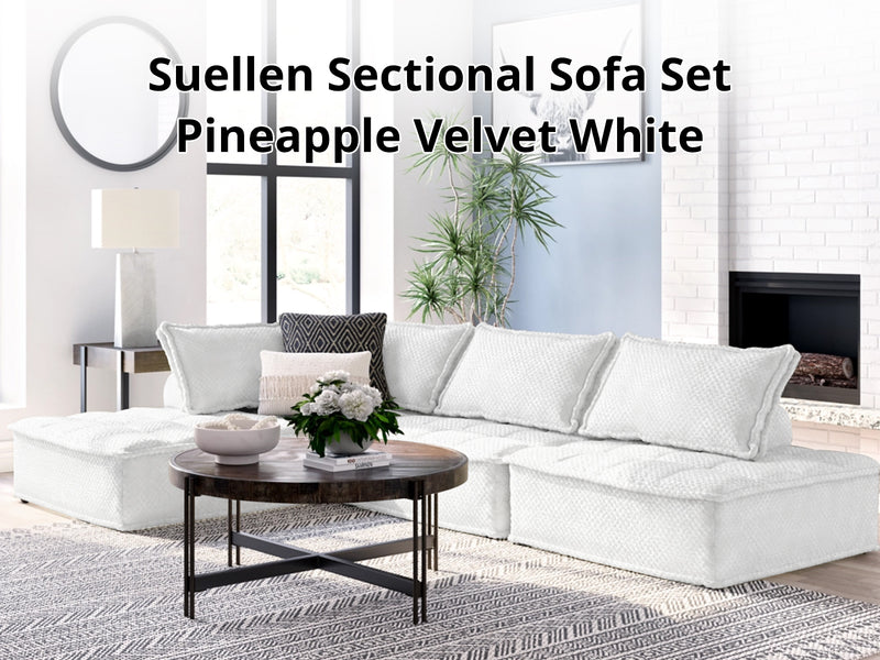 DS Suellen Sectional Sofa Set Pineapple Velvet White