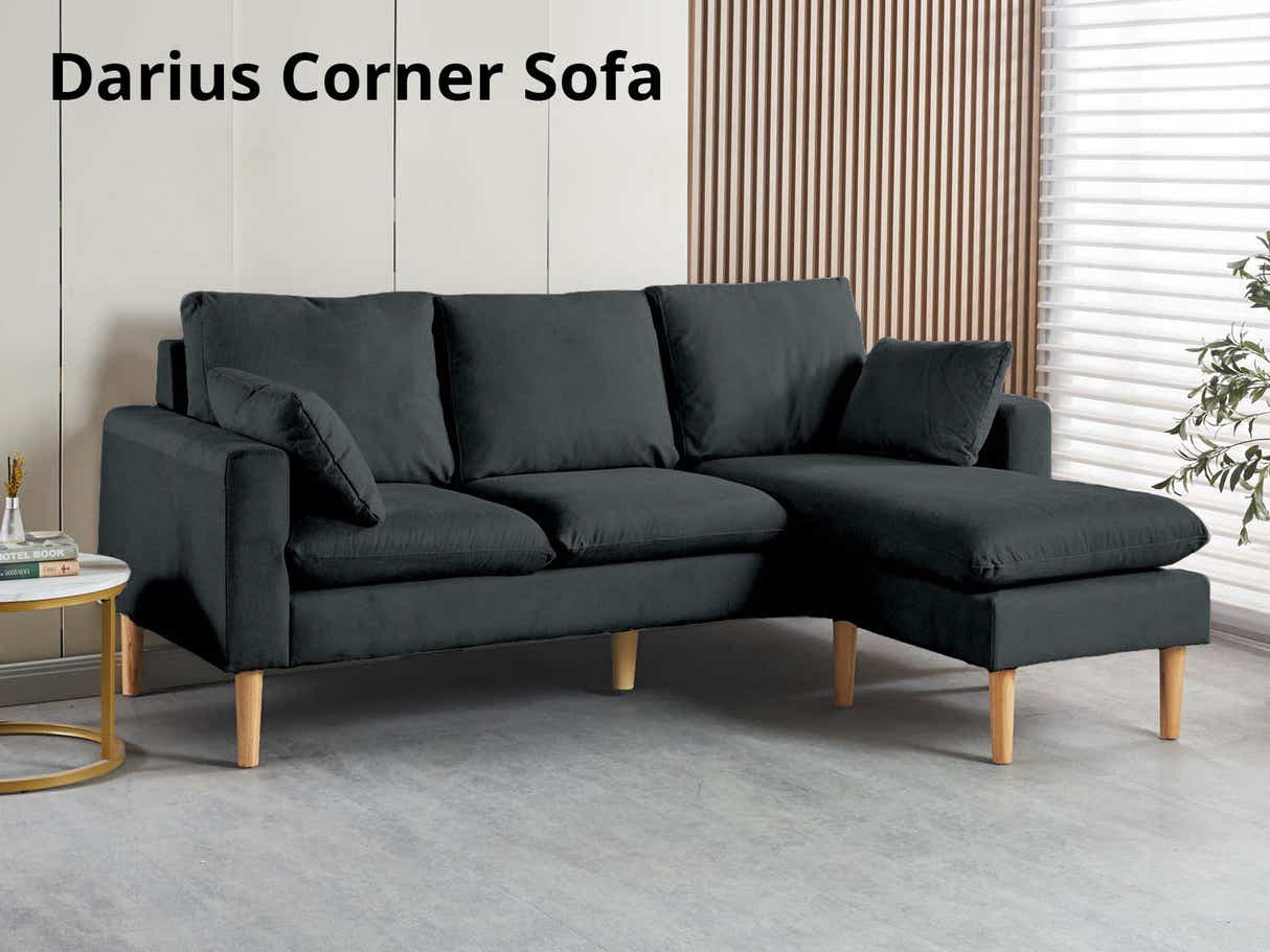 Darius Corner Sofa Linen - Black